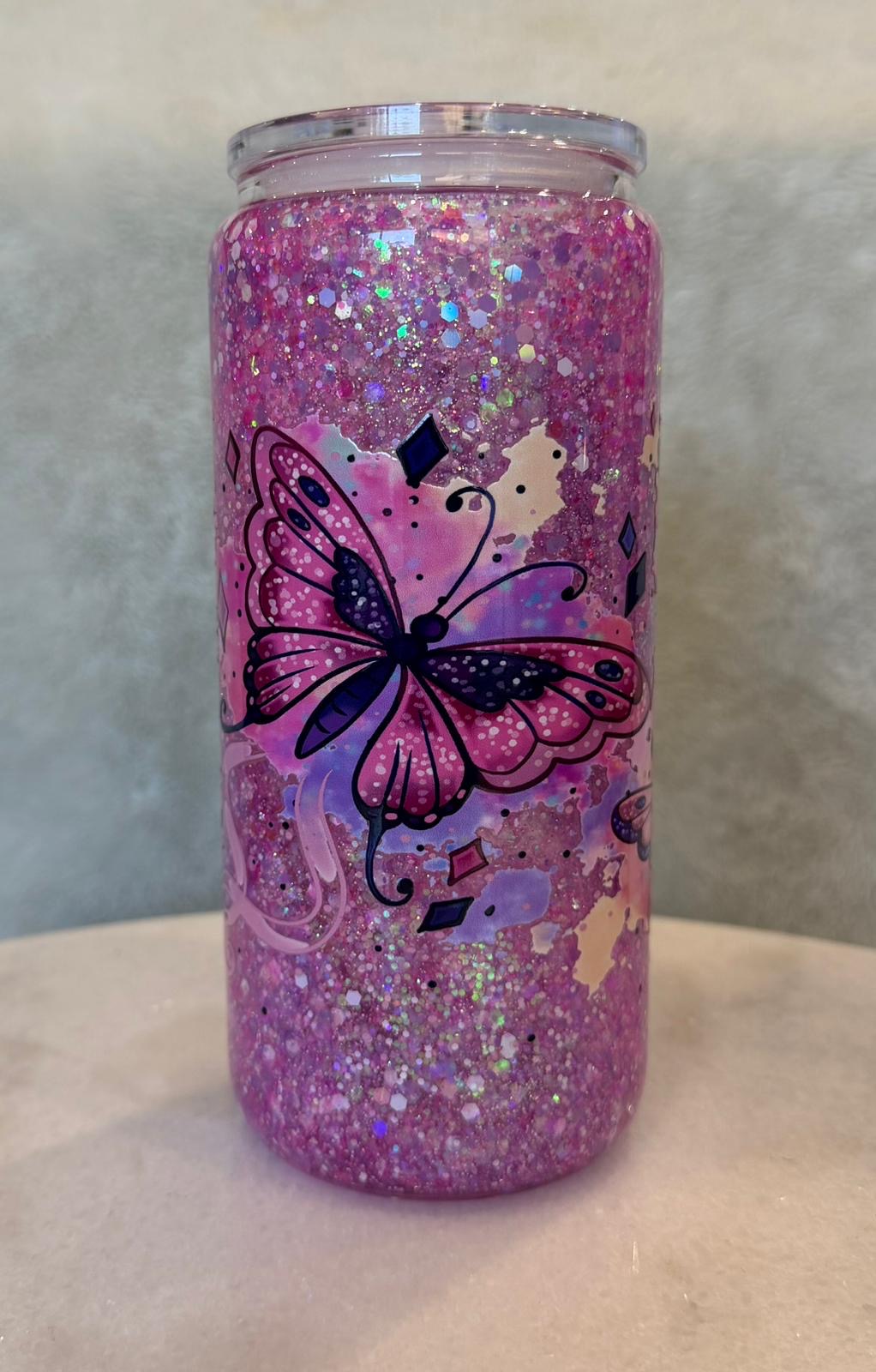 Pre-made glass purple butterfly snow globe