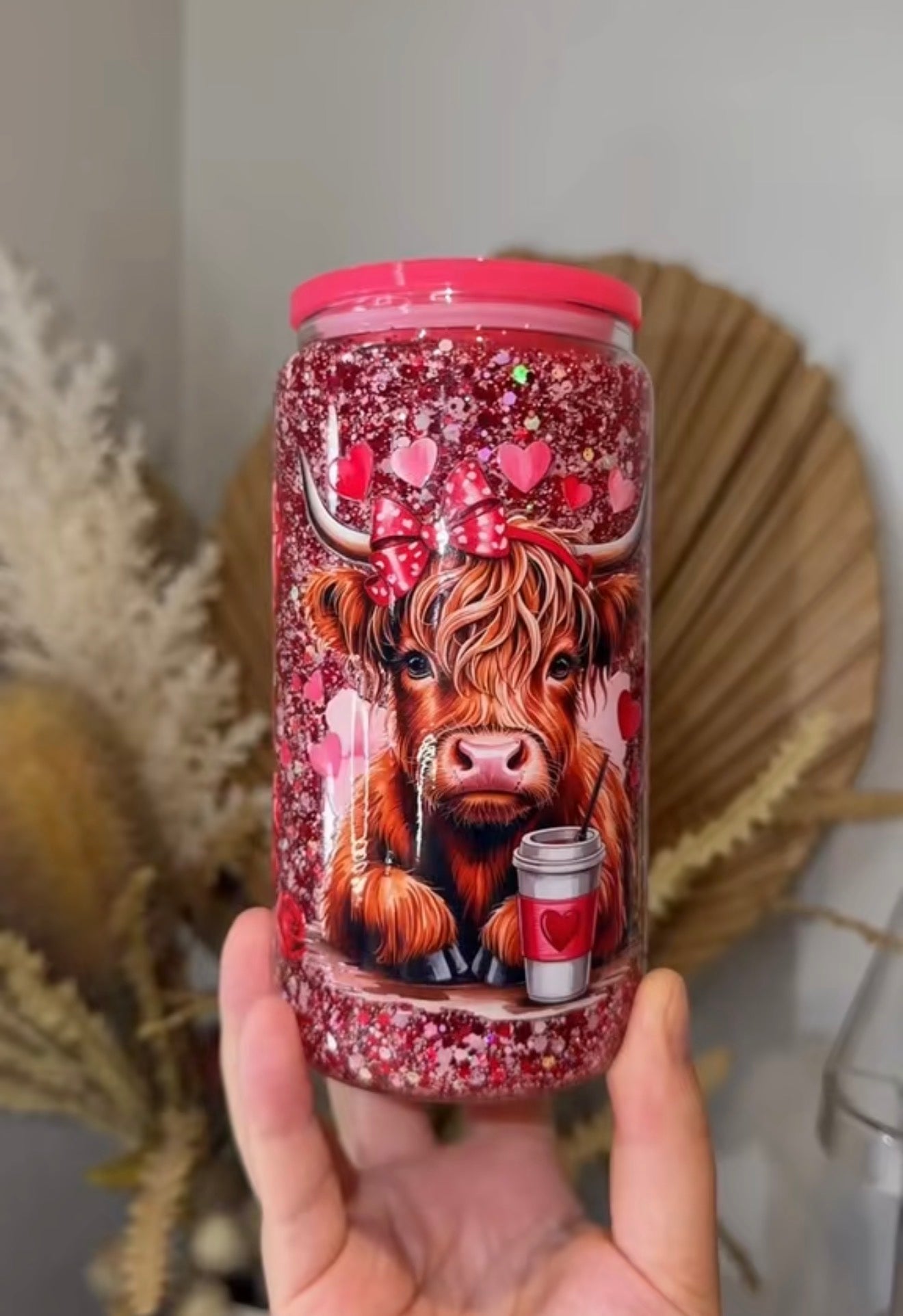 Red highland cow 16oz glass snowglobe