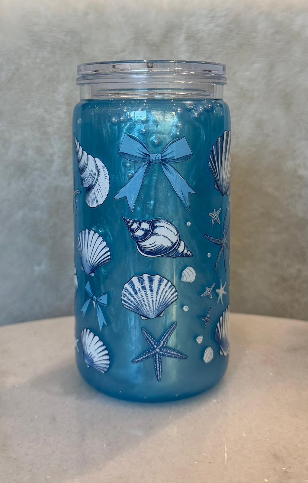 16oz acrylic blue mica powder tumbler